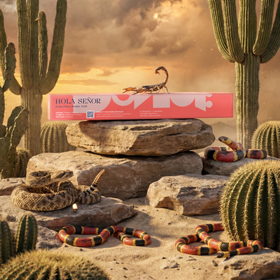 Samurai Shoelace Curiosity Series Hola Senor Nespresso Original Compatible coffee capsules in a deserted mexican scene with scorpion and snakes