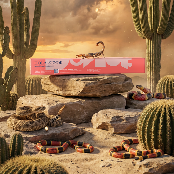 Samurai Shoelace Curiosity Series Hola Senor Nespresso Original Compatible coffee capsules in a deserted mexican scene with scorpion and snakes