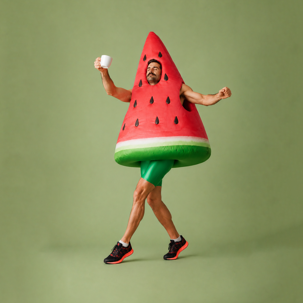 Samurai Shoelace Melon Blast kávékapszulával férfi táncol görögdinnye ruhában